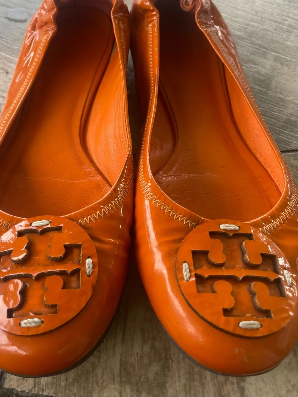 Tory Burch Patent Orange Logo Ballet Flats